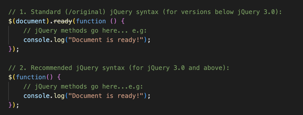 HTML Code for jQuery document ready syntax.