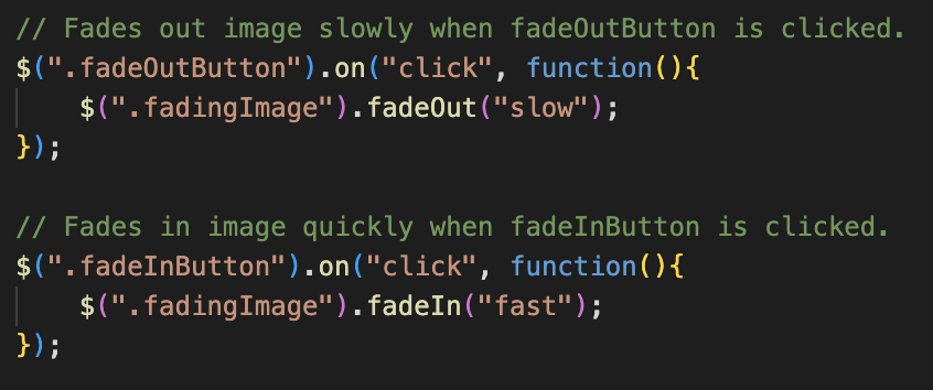 jQuery Code for fade in/out function.