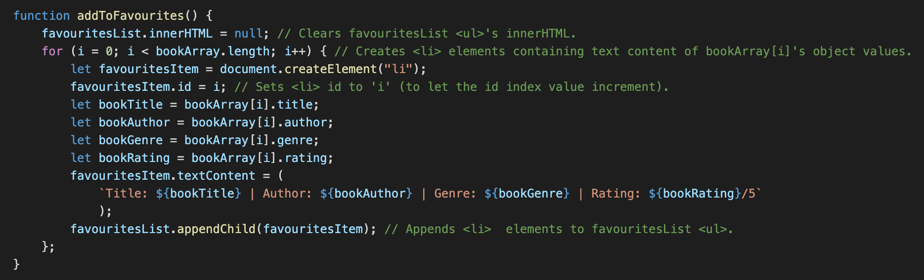 JavaScript code example of a function to add HTML inner content.