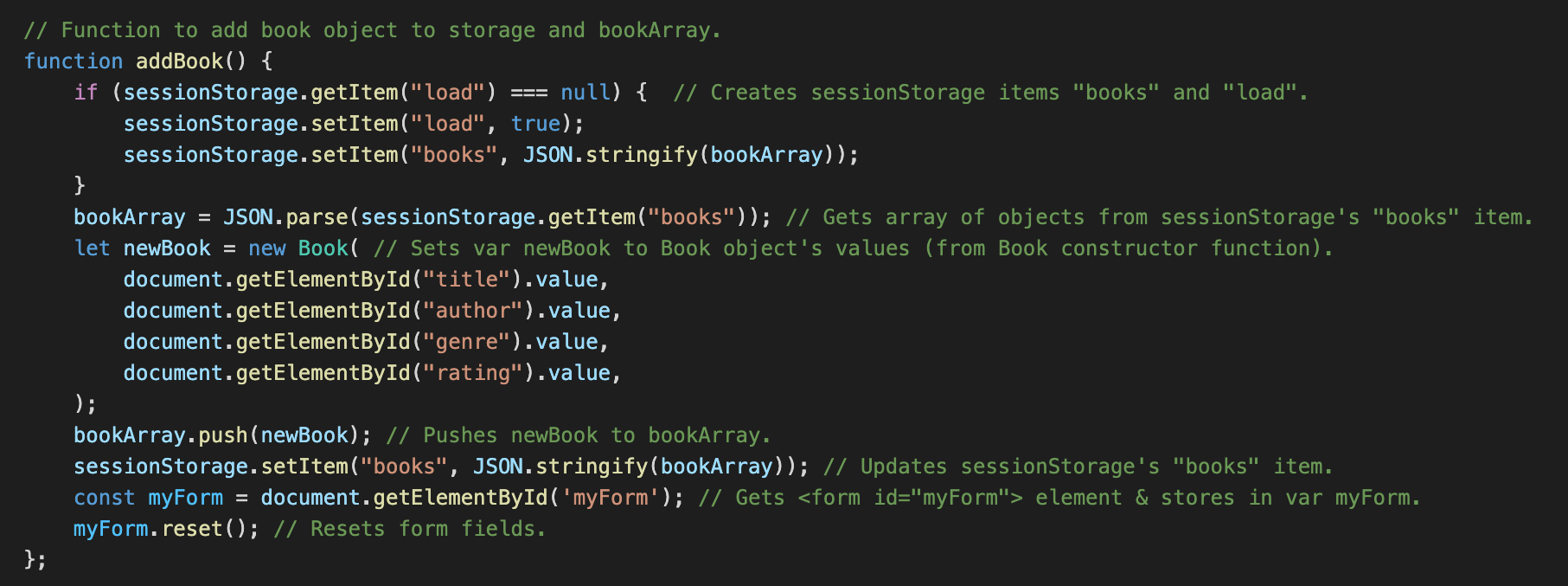 JavaScript code example of an event onclick function.