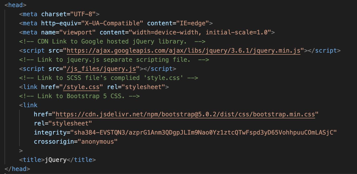 HTML Code for separate jQuery scripting files.